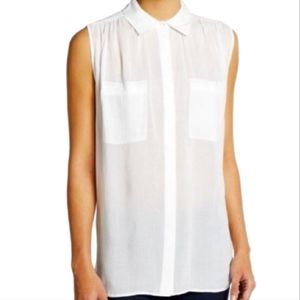 EUC Vince. sleeveless white button down shirt w/ pockets womans size Large. L.